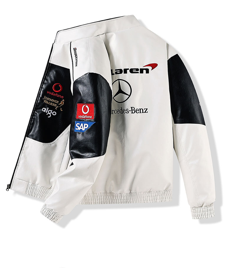 Mercedes-benz embroidered leather jacket 2025 Spring Fashion brand