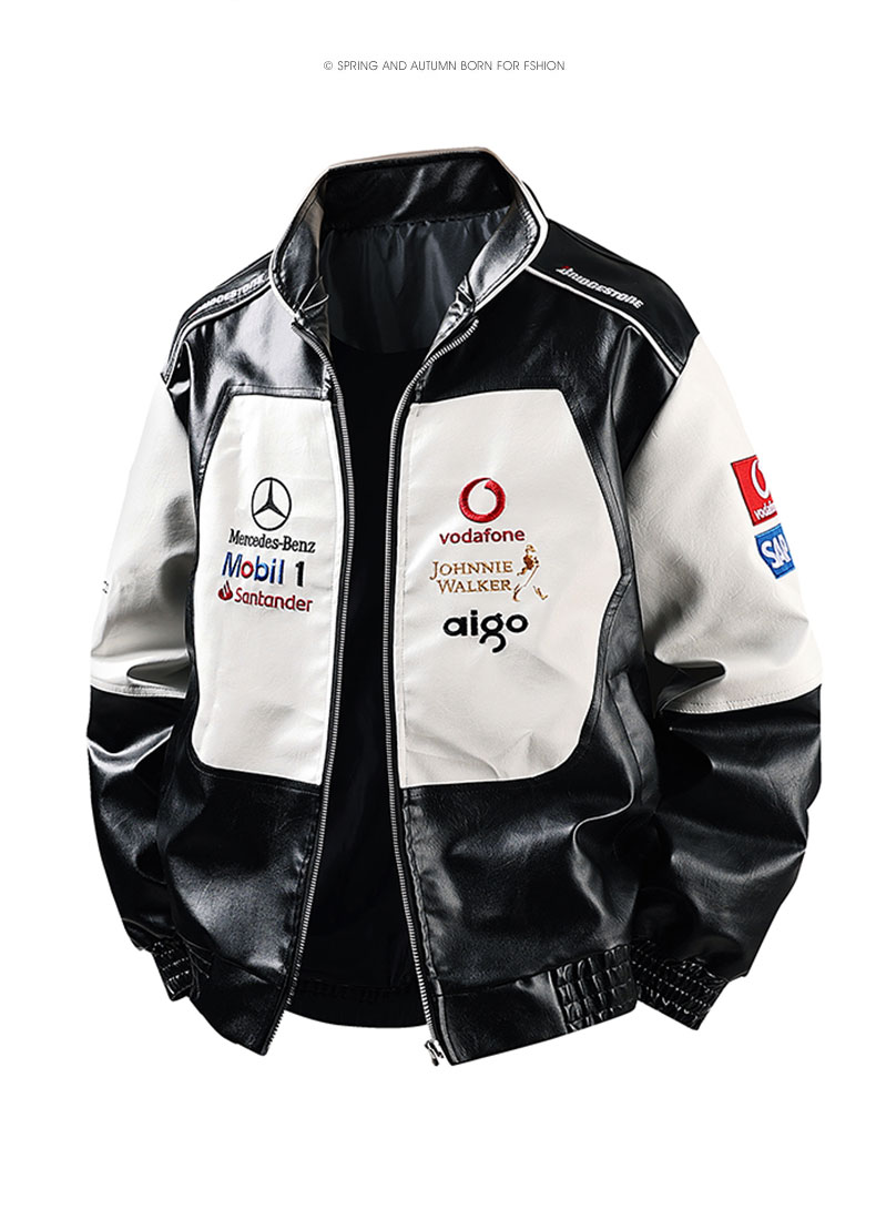 Mercedes-benz embroidered leather jacket 2025 Spring Fashion brand