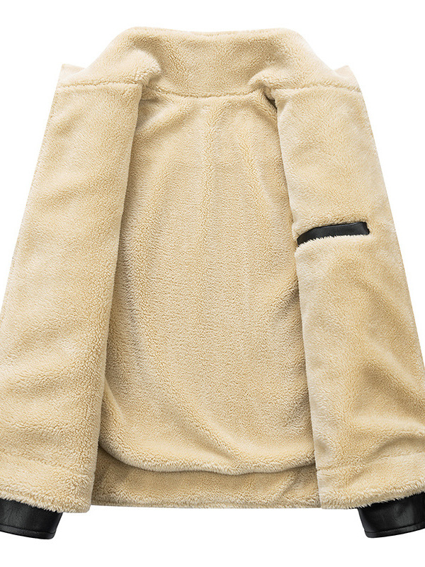 Men's Winter Wool Varsity Jacket Leather Sleeves Stand Collar Zipper Closure High Street Puffer Style Canvas Fabric Dyed Garment - Image 3