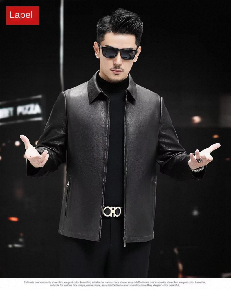 Men's Trendy Spring Autumn Genuine Sheepskin Leather Jacket Soft Stand Collar ODM Crocheted New Fashion Thin Slim Motorcycle - Image 6