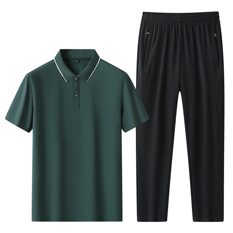 Men's Summer Casual Sports Suit Pure Cotton for POLO Shirt Short-Sleeved T-Shirt Fashionable Solid Plus Size for Middle-Aged Eld - Image 5