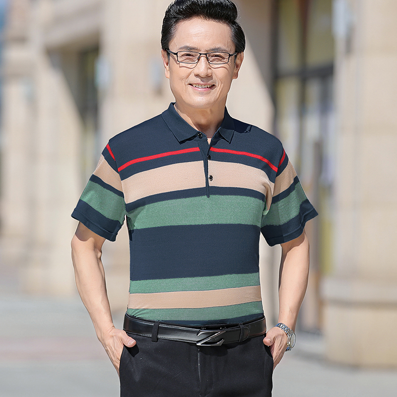 2024 Summer High-End Men's XL Jersey Top Casual Striped T-Shirt Embroidered Button Short-Sleeved for Polo Shirt for Geometric - Image 4