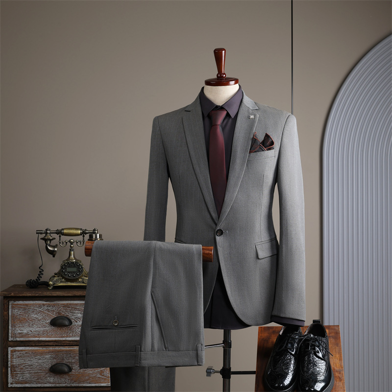 Men's British Style Two-Piece Slim Fit Groom Suit Zipper Fly Pants Single Breasted Wedding Casual Business Dress Set Office Wear - Image 2