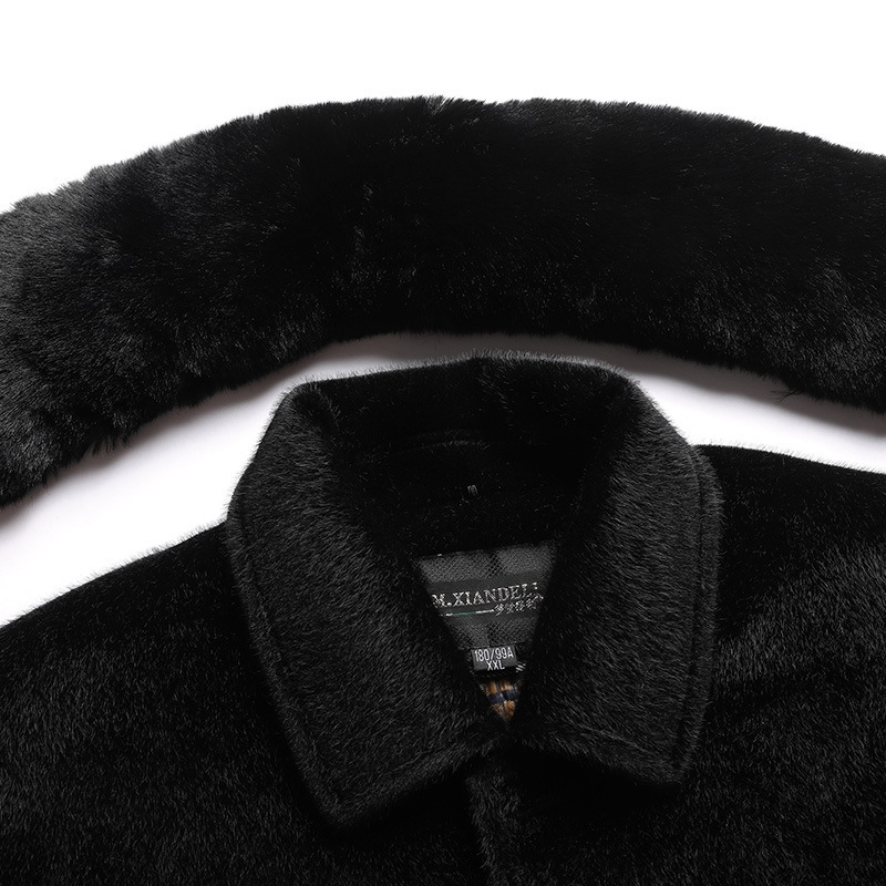 Long Winter Trench Coat for Men Woolen Stand Mink Fur Collar Elegant Blazers for Middle-Aged Elderly Fathers for Foreign Trade - Image 4