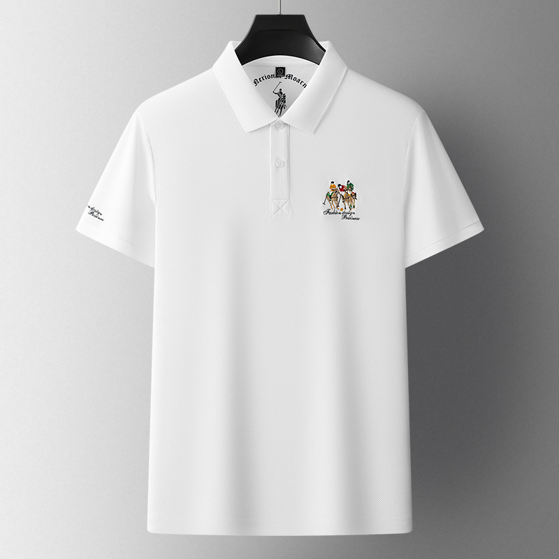 Men's High-End XL Twill T-Shirt Comfortable for Polo Button Knitted Breathable Cool Fabric Light Print Pattern Embroidered - Image 6