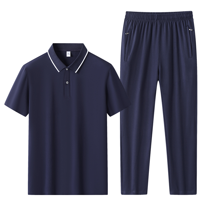 Men's Summer Casual Sports Suit Pure Cotton for POLO Shirt Short-Sleeved T-Shirt Fashionable Solid Plus Size for Middle-Aged Eld - Image 3