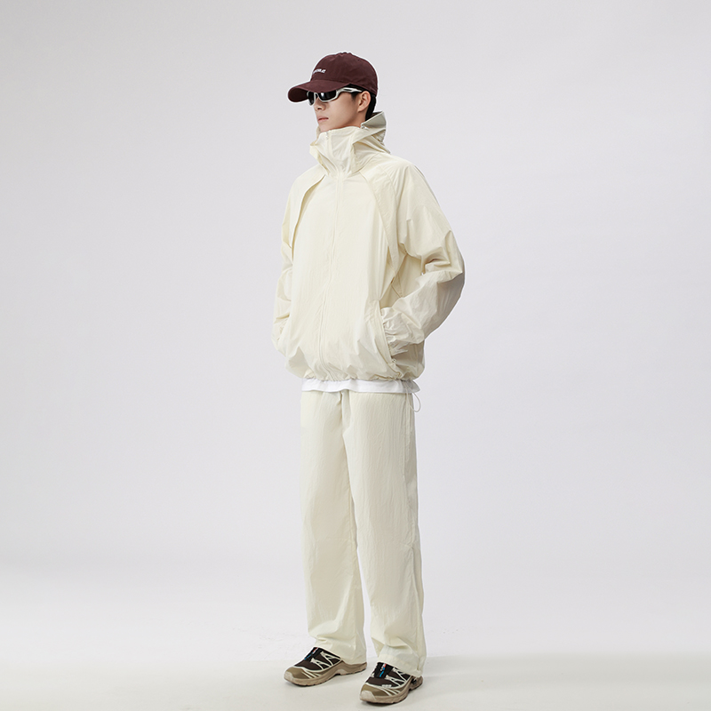 Summer New XL Hong Kong Style Anti-UV Cycling Sports Zipper Fly Windbreaker Suit Casual Ice Silk for Men Women Outerwear Sets - Image 4