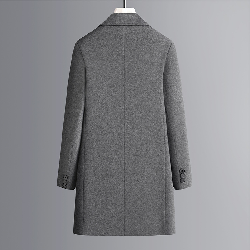 Men's Slim-Fit Long Wool Coat for Autumn Winter Mid-Length Trench Outerwear Button Thickened Cotton Cashmere Plus Sizes Option - Image 3