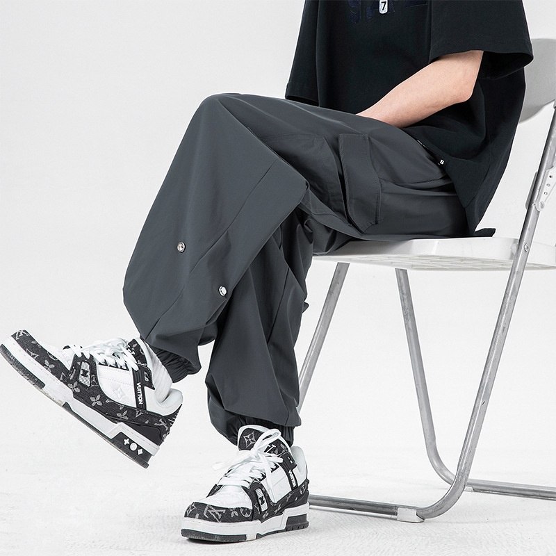 Men's Fashionable Nine-Point Sports Jogger Pants Summer New Arrival Loose Fit Made of Ice Silk Cotton by Brand Workwear Sports - Image 4