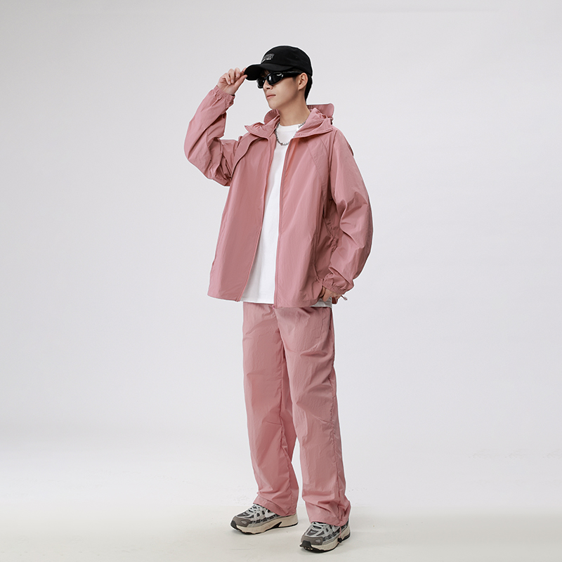 Summer New XL Hong Kong Style Anti-UV Cycling Sports Zipper Fly Windbreaker Suit Casual Ice Silk for Men Women Outerwear Sets - Image 3