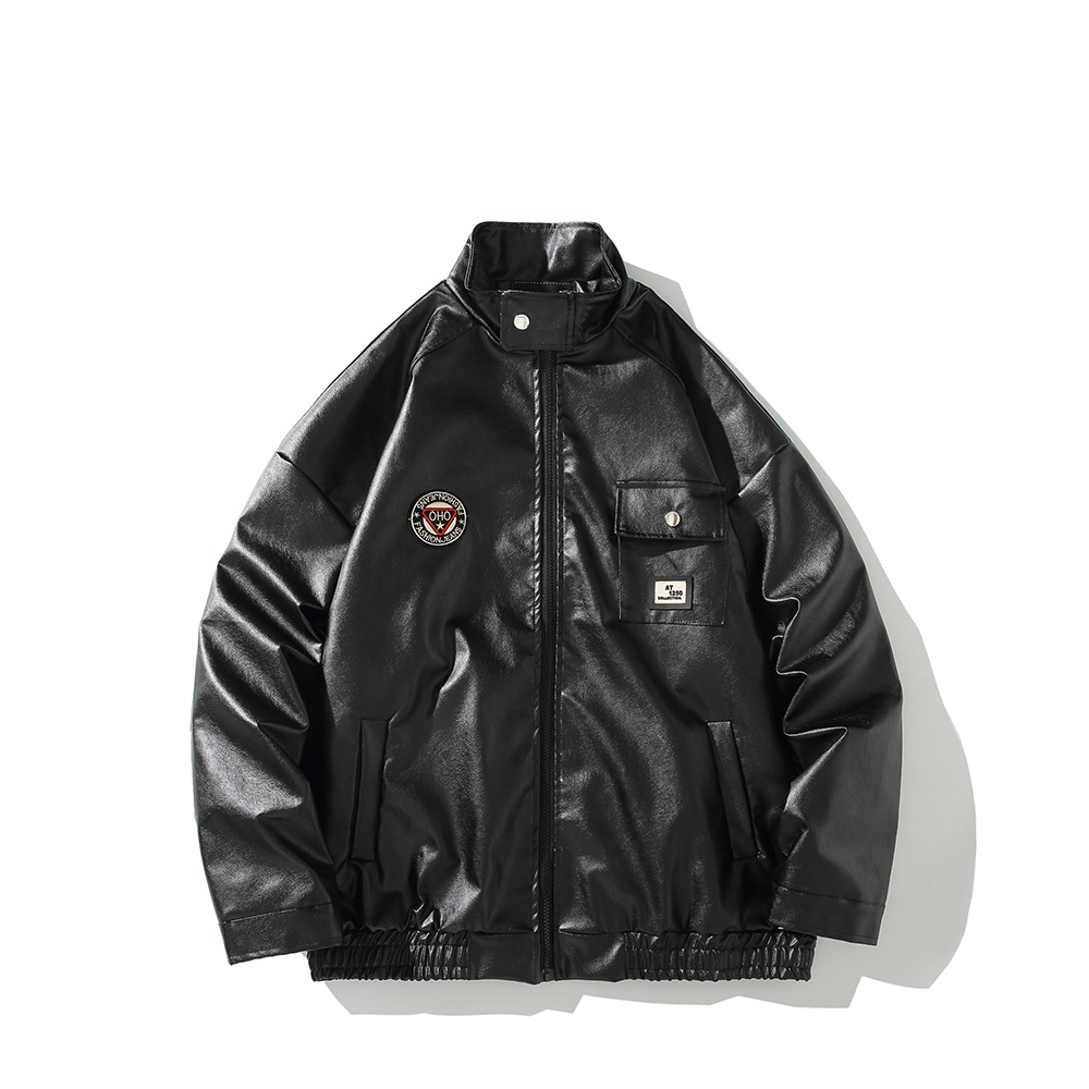 Japanese Joker Tide Men's Casual Leather Jacket High Street Vintage Style Stand Fur Zipper Plus Size 2871 P85 Control 118 Autumn - Image 5