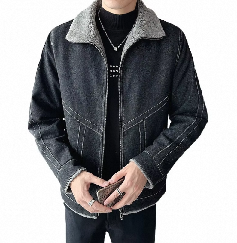 Liu Ming High Quality 2024 Winter Men Casual Warm Cotton Padded Coat Lamb Wool Thickened Denim Plus Size Jacket - Image 5