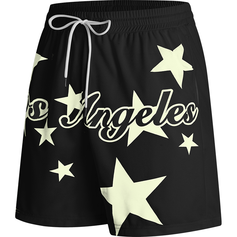 2025 New Men's Casual Loose Shorts Breathable 100% Polyester Outdoor Printed Letter Star Sports XS Size Knitted Drawstring - Image 3