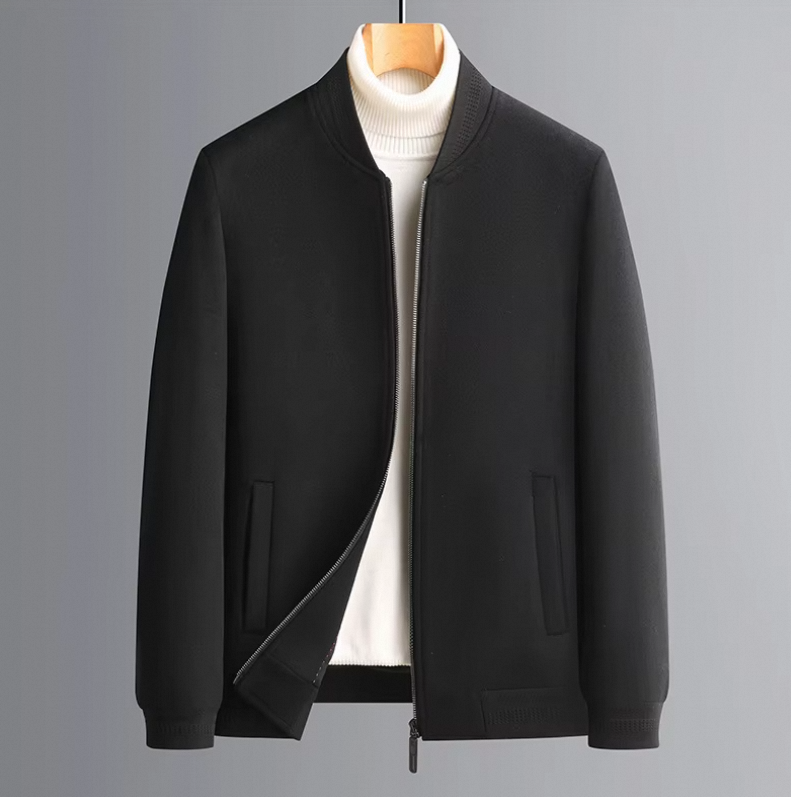 Hot Selling New Men's Autumn and Winter Solid Color Simple Casual Stand Collar Coat Short Wool Coat Zipper Hooded Coat - Image 4