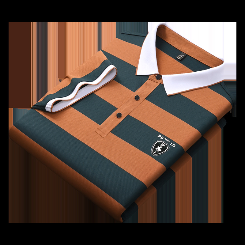 Men's Trendy Fit Half Sleeve Jersey Knitted T-Shirt High Quality 220 Grams Anti-Wrinkle Striped Custom Logo Print - Image 4