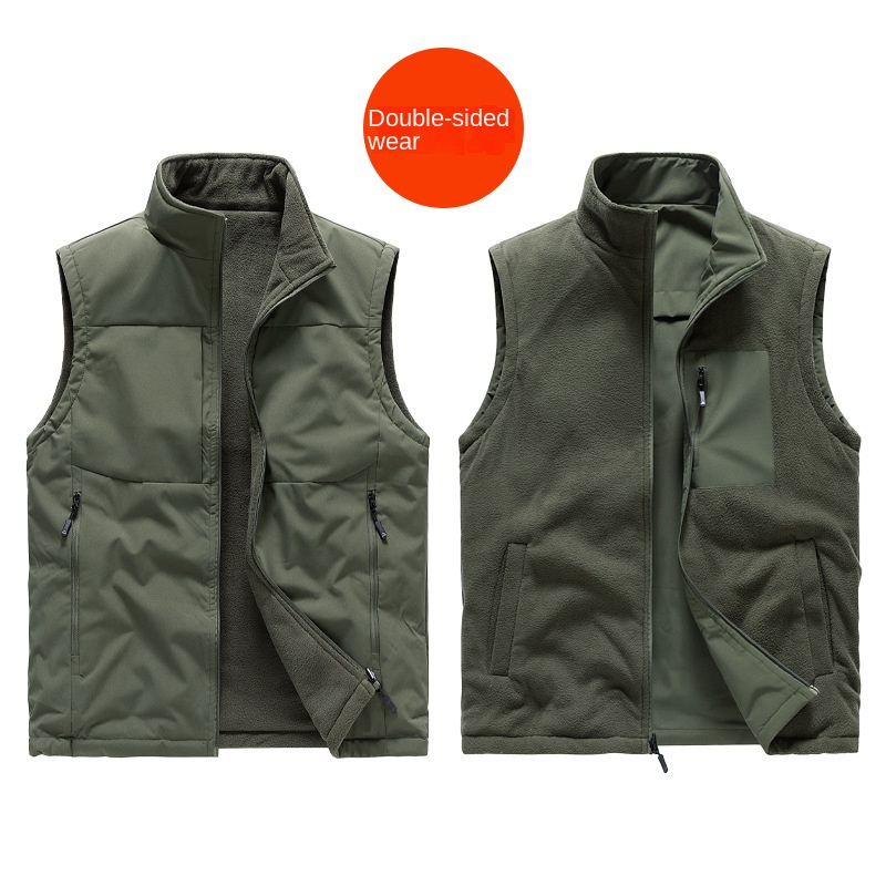 Men's Zipper Closure Casual Waistcoat Down-Filled Multi-Pockets Trendy Mandarin Logo Workwear Vest for Spring Autumn Winter - Image 4