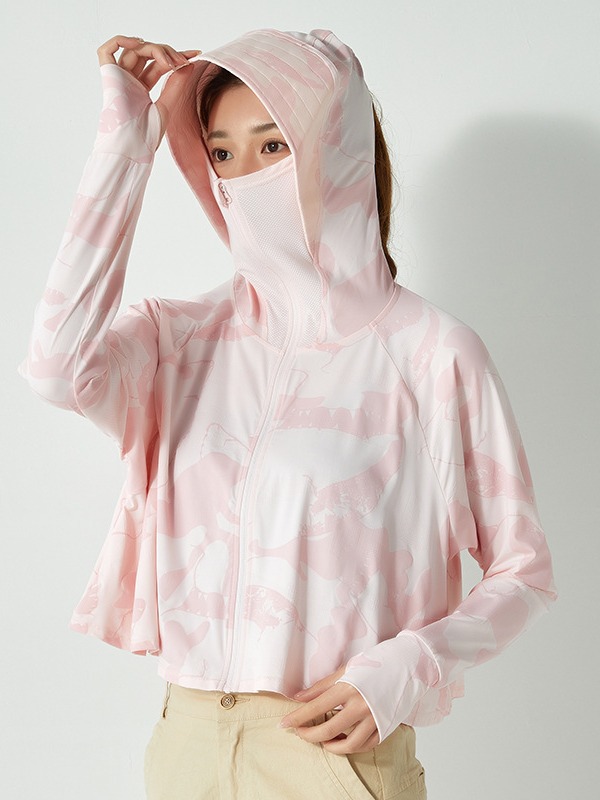 Women's Vintage Ice Silk Coats Breathable Elastic Sunscreen Poncho Camouflage Flower UV Protection Internet Popular Same-style - Image 2