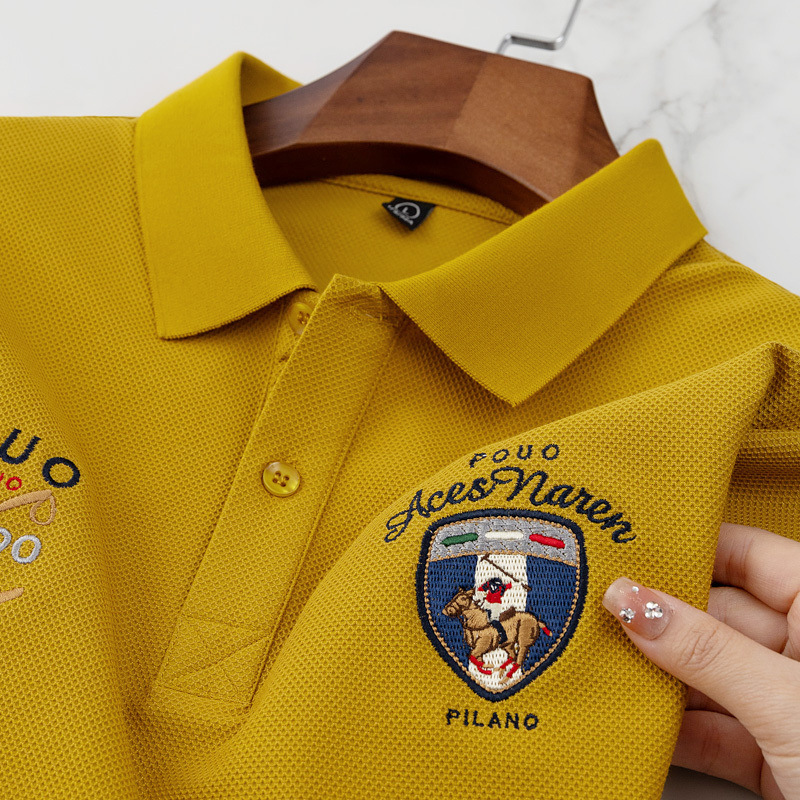 Men's Short-Sleeved for Polo Shirt with Embroidered Pattern Button Decoration Custom Logo Print Made From Durable Fabric - Image 3