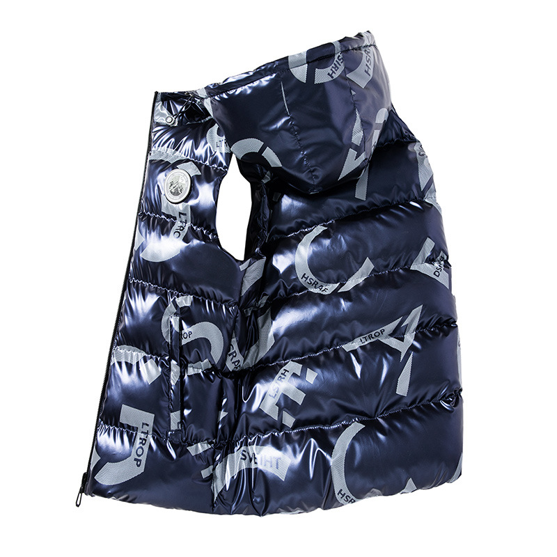 Autumn Winter Boys' Cotton Vest V-Neck Waterproof Thickened Winter Outer Wear Western Style Fashion Hooded Wareback Medium Big - Image 4