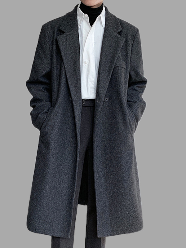 Men's Casual Korean Style Over-the-Knee Coat Loose Mid-Length Trenchcoat for Autumn Winter Youth Foreign Trade Clearance - Image 4