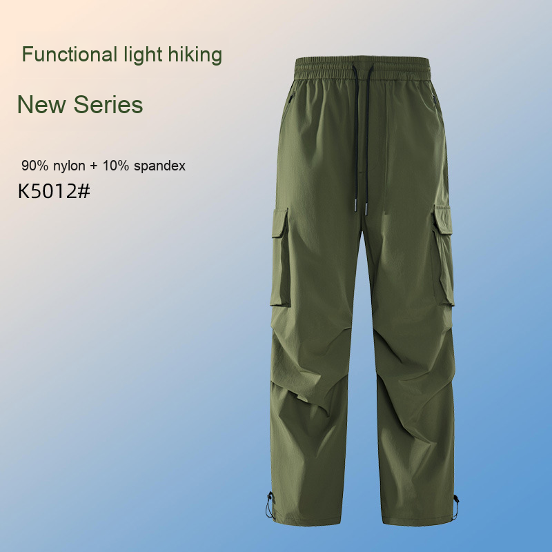 Unisex Quick-Dry Tactical Pants Spring Summer Casual Mid-Waist Outdoor Hiking Workwear Drawstring Cuff Paratrooper Flat - Image 3