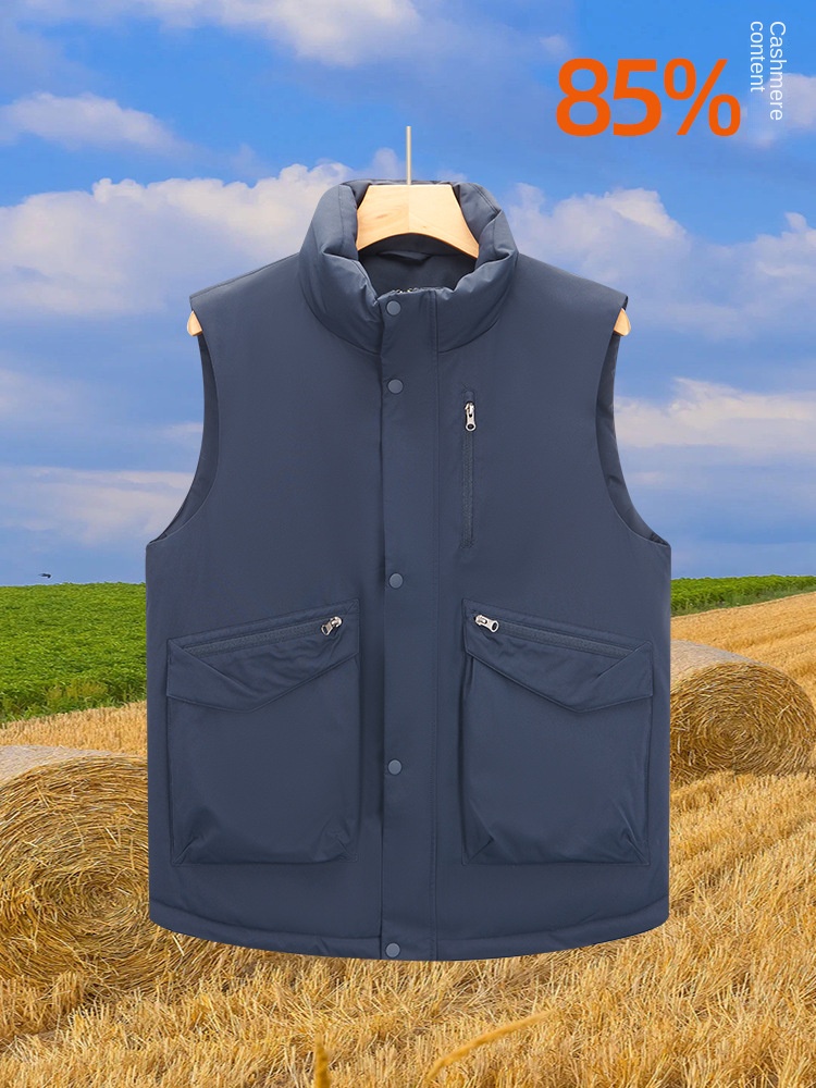 Custom Logo Autumn Winter White Duck Padded Vest Casual Waterproof Corduroy Waistcoat with Zipper Closure Warm Overall Print - Image 4