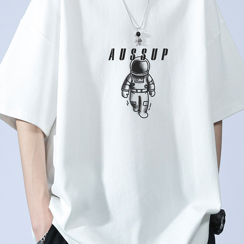 Men's Summer Fashion Casual T-Shirt Brand-Printed Astronaut Short-Sleeved Loose Fit 100% Pure Cotton American Style Solid - Image 5