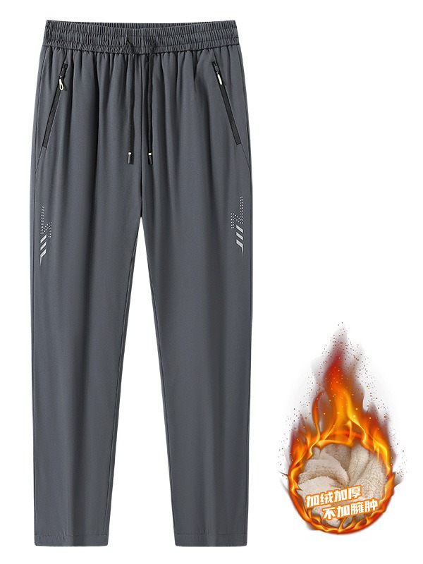 Men's Casual Lamb Wool Outdoor Indoor Use Pants Windproof Heat Storage Knee Pads Velvet Padded Warm Cotton Trousers Flat Front - Image 5