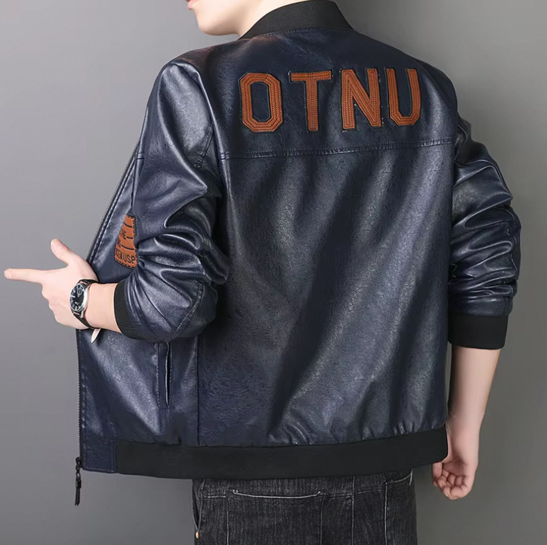 Layenne Plus Size Men's PU Leather Jacket with Stand Collar Windproof Feature OEM Varsity Style Fleece Lining - Image 5