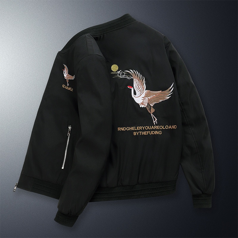 Autumn Winter Men's Embroidered Velvet Baseball Jacket Stand Collar Youth Chinese Fashion Casual Clothing Hip Hop Varsity Warm - Image 2