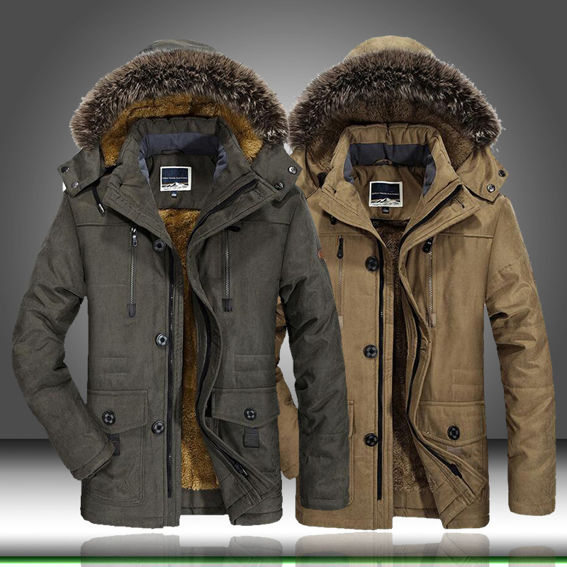 Men's Large Size Casual Winter Jacket Thicken Warm Coat with Plus Features Canvas Fabric for Outdoor Activities - Image 3