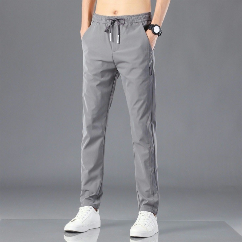 2024 Summer New Arrival Men's Slim Fit Ice Silk Casual Pants Loose Mid Waist Flat Front Drawstring Plus Size Streetwear Trousers - Image 2