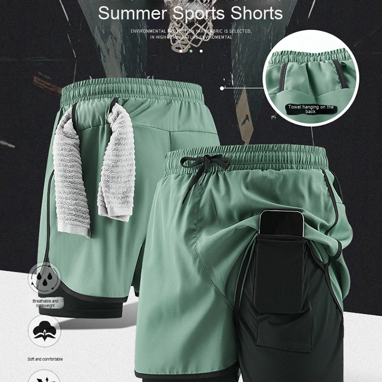 Three-Quarter Outdoor Running Shorts for Men Women Double-Layer Anti-Exposure Gym Use Elastic Mid Solid Summer Digital Printing - Image 6