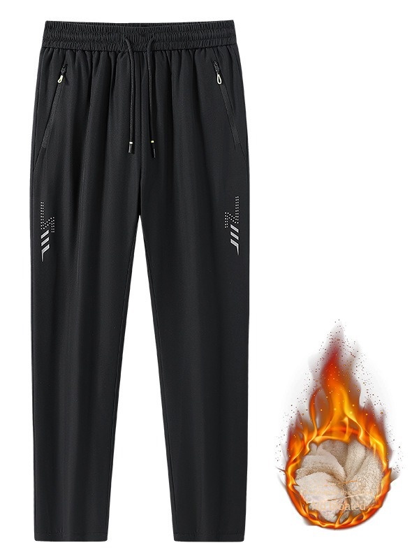 Men's Casual Lamb Wool Outdoor Indoor Use Pants Windproof Heat Storage Knee Pads Velvet Padded Warm Cotton Trousers Flat Front - Image 3