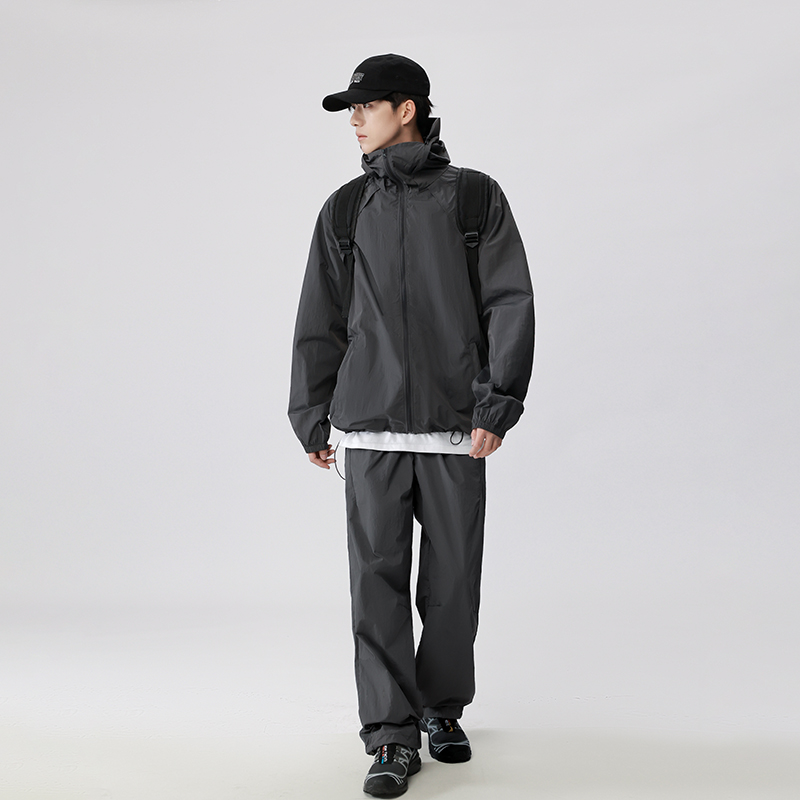 Summer New XL Hong Kong Style Anti-UV Cycling Sports Zipper Fly Windbreaker Suit Casual Ice Silk for Men Women Outerwear Sets - Image 2