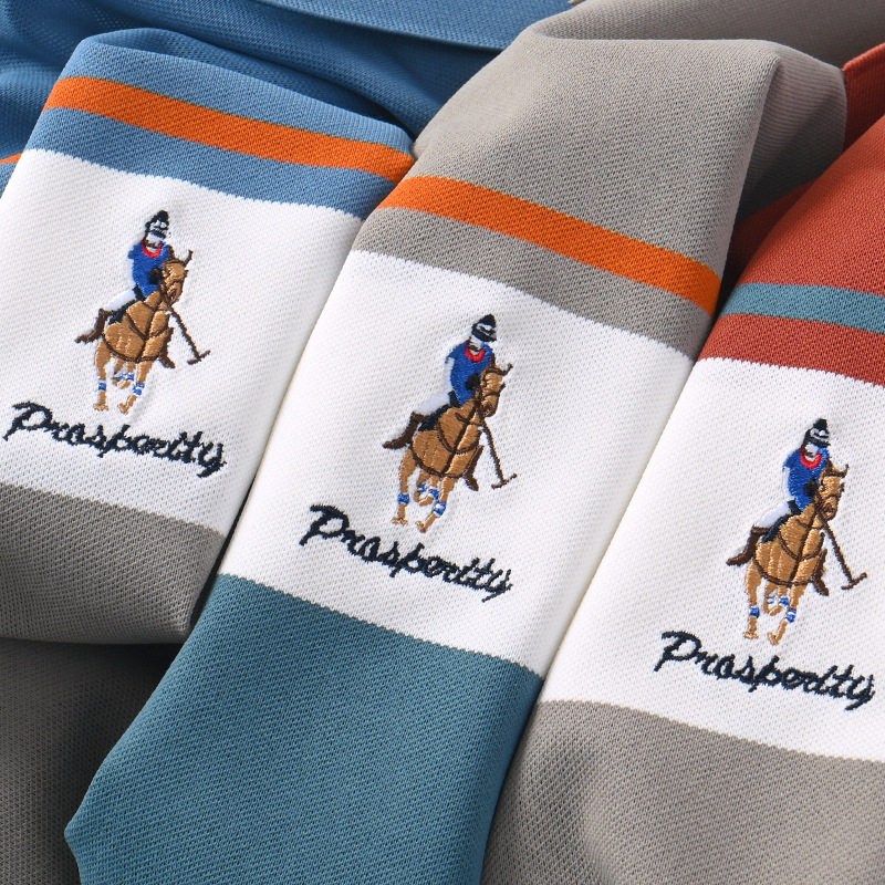 High Quality Young Men's Half-Sleeve Velour T-Shirt Striped Collar Embroidered Anti-Pilling Anti-Wrinkle Compressed Solid - Image 4