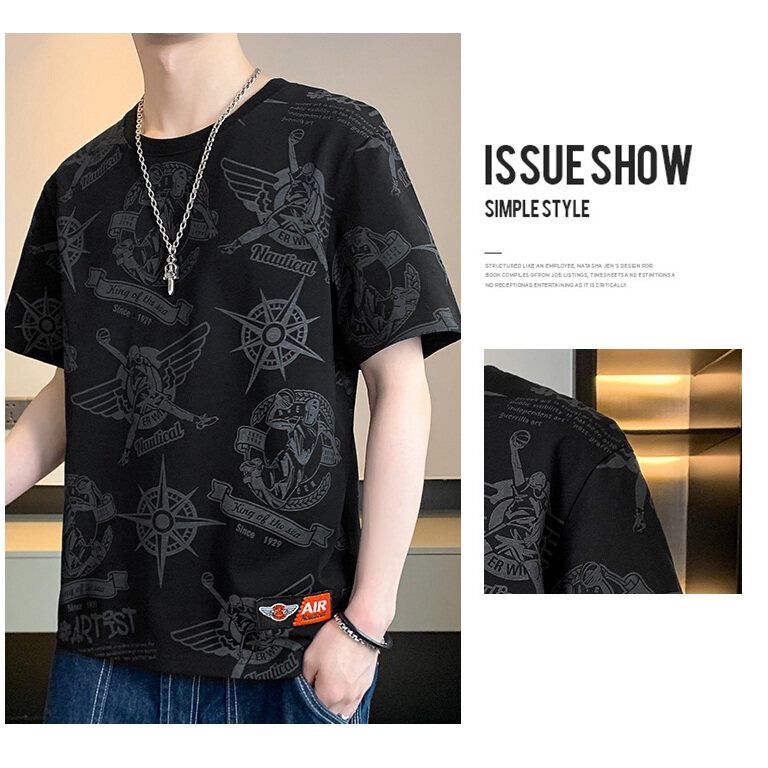 2025 Summer New Trend Men's O-Neck Short Sleeve Cotton T-Shirt Plus Size Casual Loose Fit Solid Pattern Print Knitted 220 Grams - Image 2