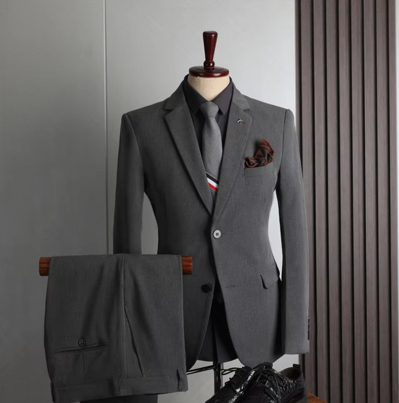 Men's One-button Suit Jacket Wedding Groom Three-piece Lapel Slim Banquet Formal Solid Color Leisure Business Suit - Image 2