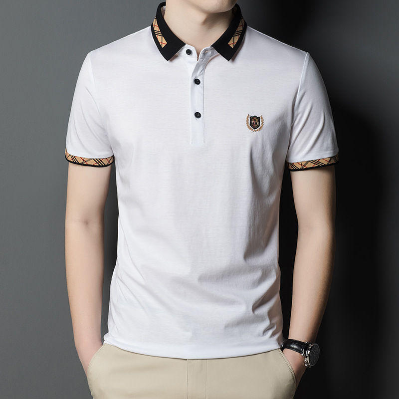 Men's 2025 Summer Ice Silk for Polo T-Shirt Comfortable High Cotton Blend Breathable Short-Sleeved Youth T-Shirt Solid Versatile - Image 2