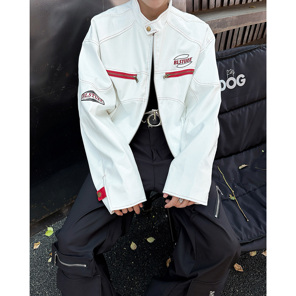 2024 Hong Kong Style Men's Sportswear Loose Leather Moto Jacket Breathable Pants Size XZ212-1-QPY855-P65 Adults' Back Racing - Image 5