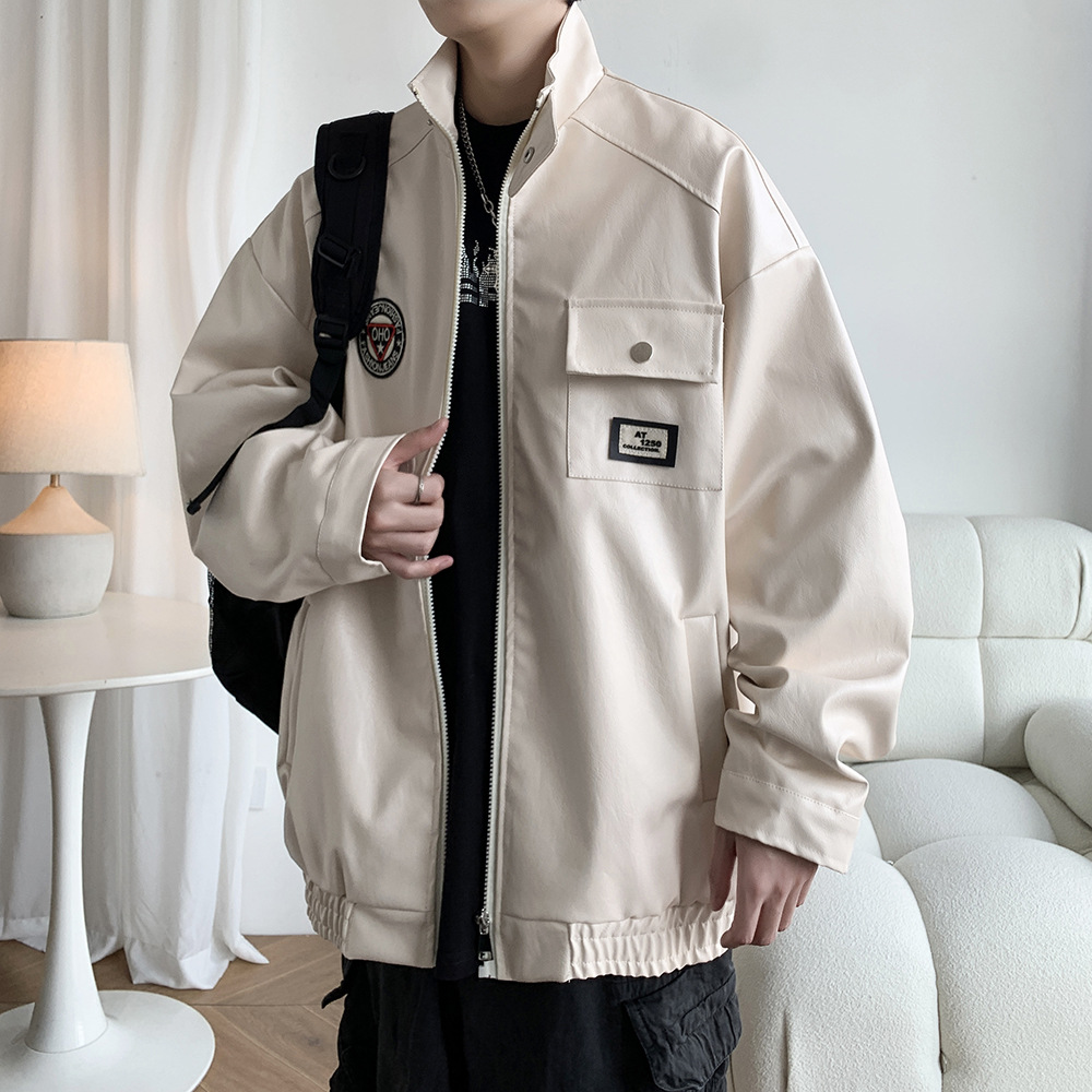 Japanese Joker Tide Men's Casual Leather Jacket High Street Vintage Style Stand Fur Zipper Plus Size 2871 P85 Control 118 Autumn - Image 4