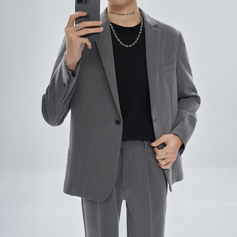 Casual Two-Piece Korean-Style Single Breasted Jacket for Men High-Style Drop Sense Loose Fit Slight Mature Look - Image 2