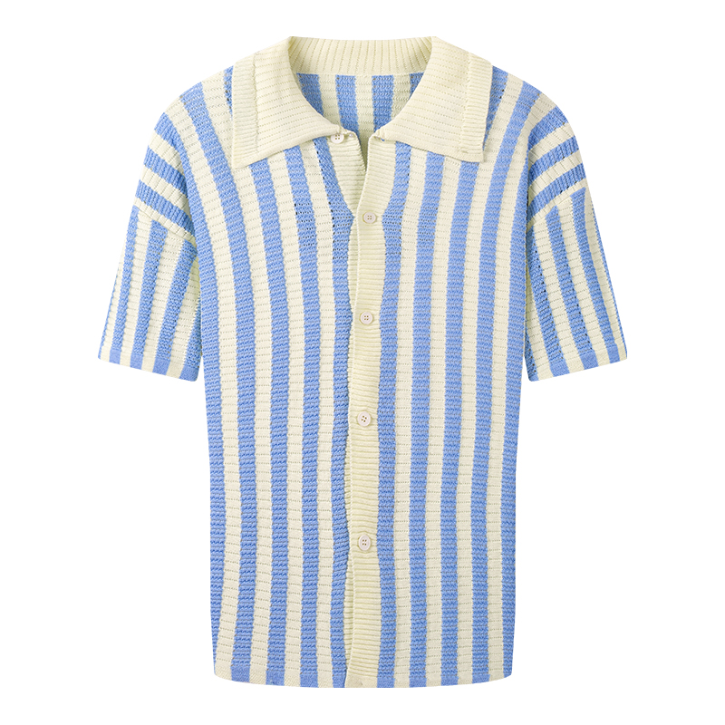 2025 Men's Classic Chambray Short Sleeve Sweater Top with Mandarin Collar Breathable and Easy to Match for Summer Outfits - Image 3