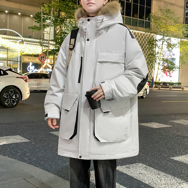 2024 Winter Workwear Jacket for Couples Medium Length Stand Collar Snake Skin Hood Thick Velvet New National Standard Long - Image 6