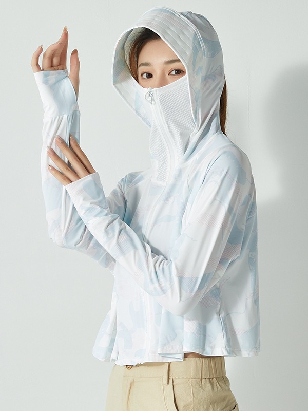 Women's Breathable UV Protection Sunscreen Shirt Red Ice Silk Stretch Print Pattern Back Shorts Floral Camouflage Logo Fleece - Image 2