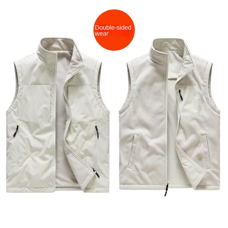 Men's Zipper Closure Casual Waistcoat Down-Filled Multi-Pockets Trendy Mandarin Logo Workwear Vest for Spring Autumn Winter - Image 2