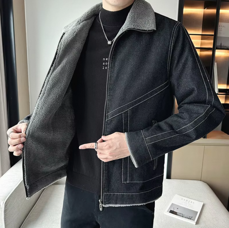 Liu Ming High Quality 2024 Winter Men Casual Warm Cotton Padded Coat Lamb Wool Thickened Denim Plus Size Jacket - Image 3