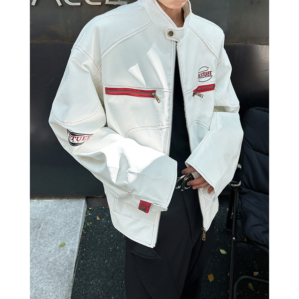 2024 Hong Kong Style Men's Sportswear Loose Leather Moto Jacket Breathable Pants Size XZ212-1-QPY855-P65 Adults' Back Racing - Image 2