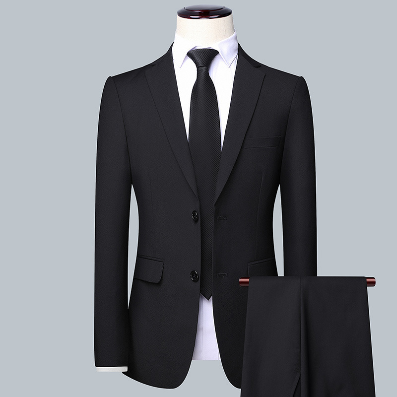Two-Piece Slim-Fit Korean-Style Men's Business Suit Single Breasted Flat Front Best Cross-Border Formal Dress Spring Autumn - Image 3