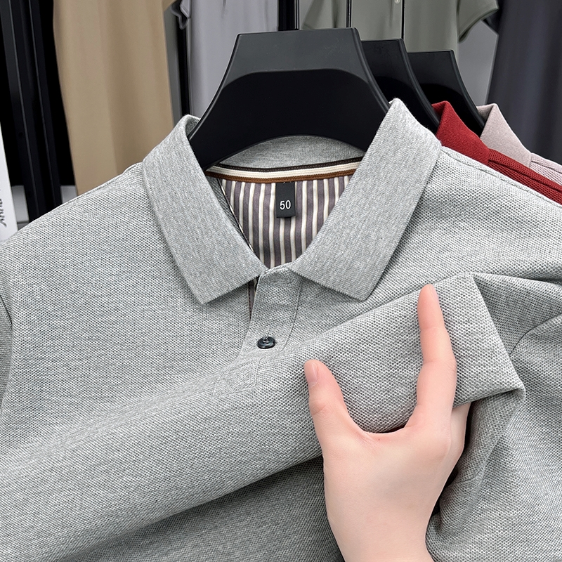 100% Knitted Cotton Men's for Polo Shirt Summer Casual Solid Short-Sleeved Lapel Anti-Pilling Feature Dark Technique Pure Color - Image 6